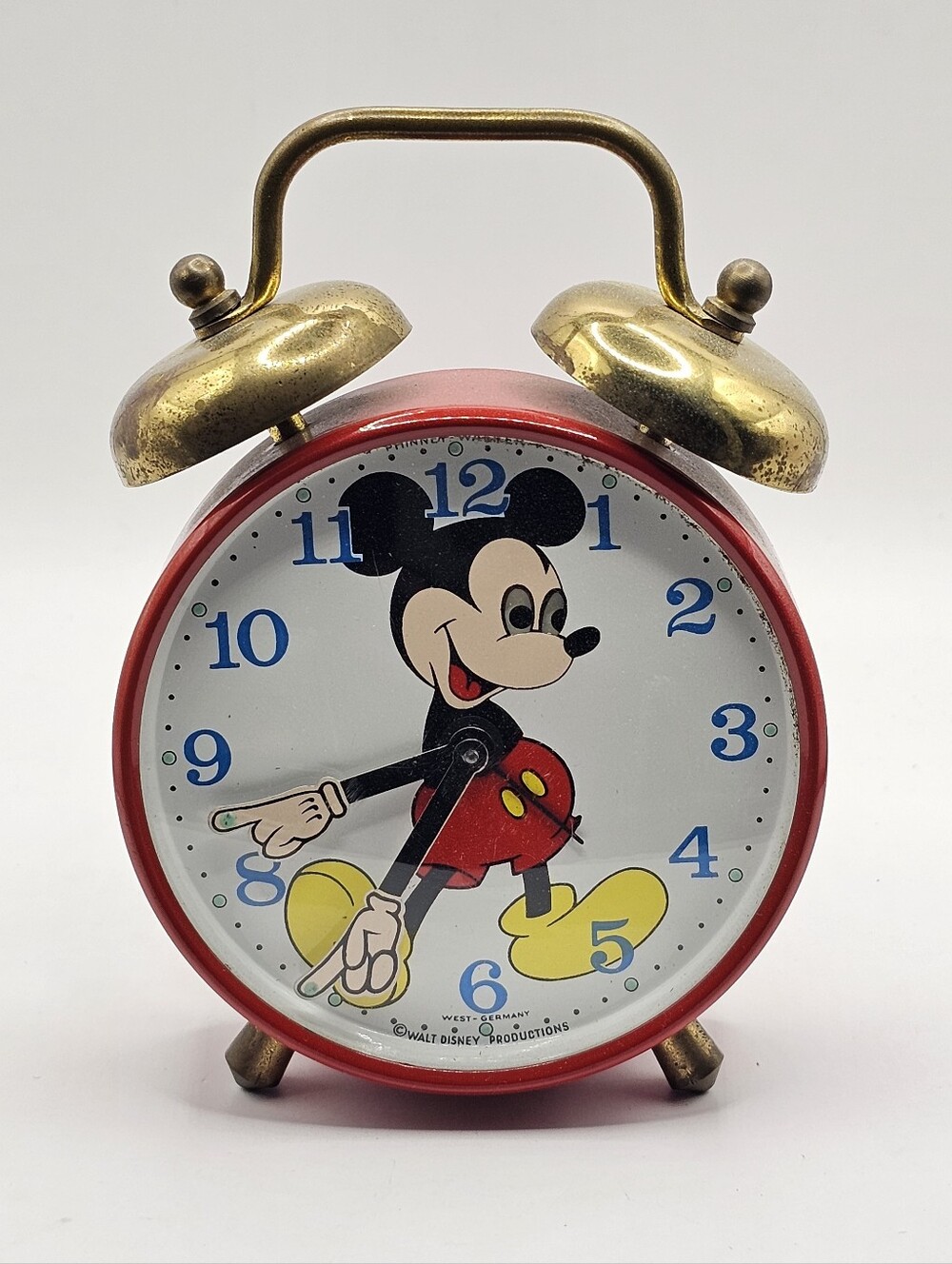 West Germany Phinney Walker Mickey Mouse Moving Eyes Twin Bell Alarm Clock Works